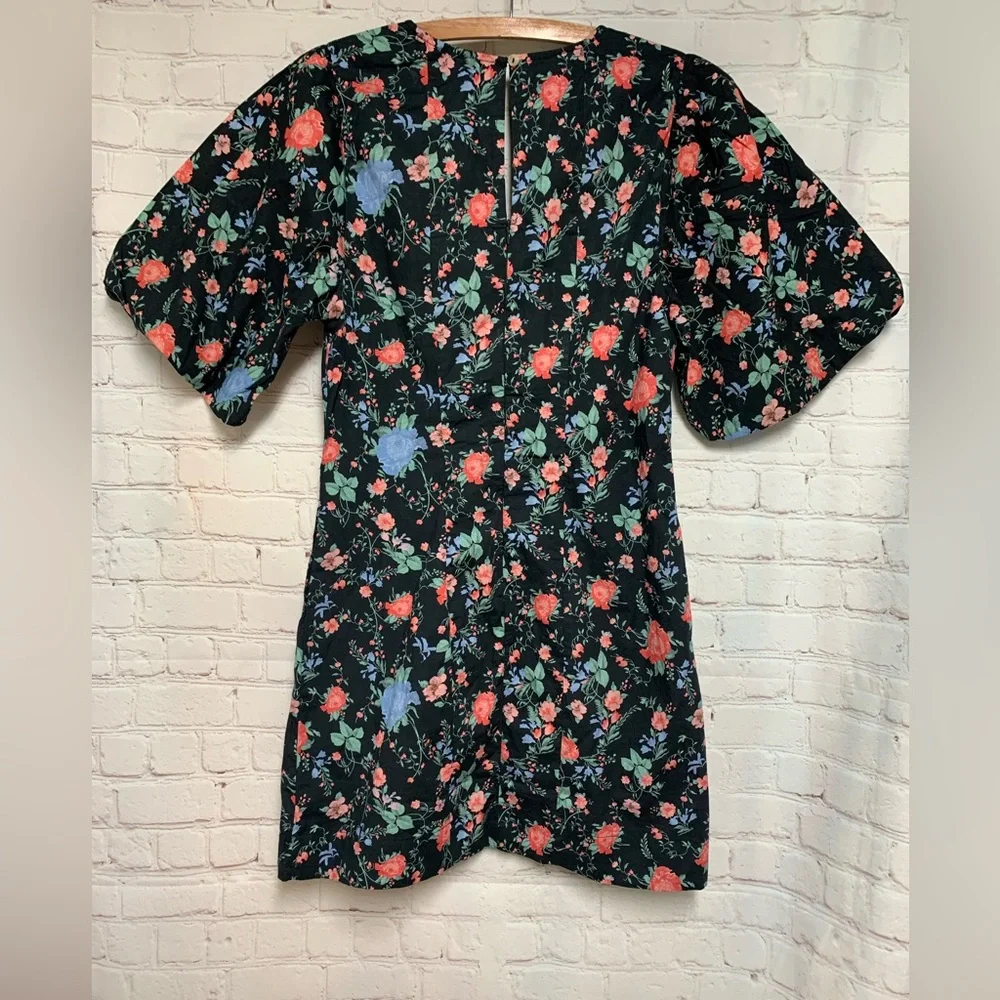 NEW Anthropologie Maeve Black Floral Peep Hole Puff Sleeve Mini Dress Size M - Picture 9 of 9